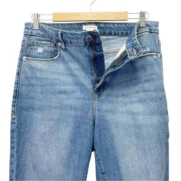 Good American Good Classic Fray Hem Jeans Medium Wash Straight Leg Size 31 | 12 - Picture 7 of 15
